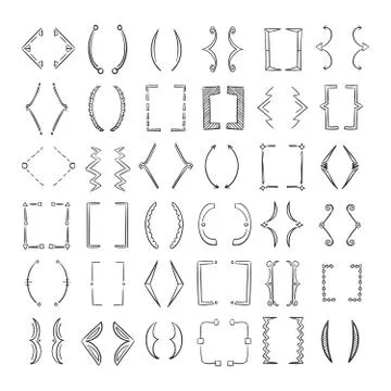 Hand drawn school brackets, doodle parenthesis, sketchy braces vector set Stock Illustration