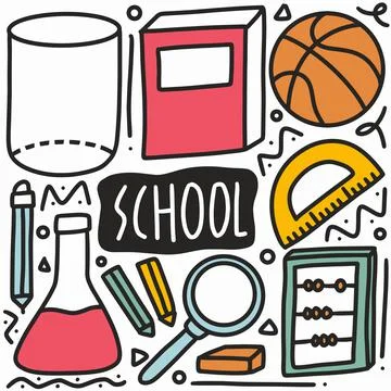 Hand drawn school doodle set Stock Illustration