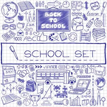 Hand drawn school icons set Stock Illustration