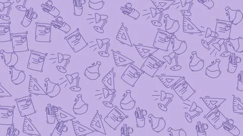 Hand drawn school icons in simple line doodle seamless pattern, cheerful ed.. Stock Illustration