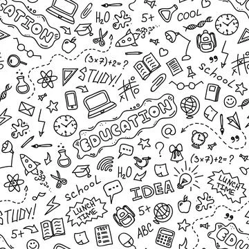 Hand drawn school seamless pattern with doodles icons Stock Illustration