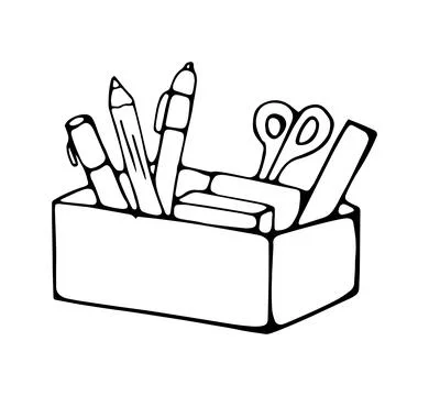 Hand drawn school supplies doodle set stationery box sketch illustration Stock Illustration