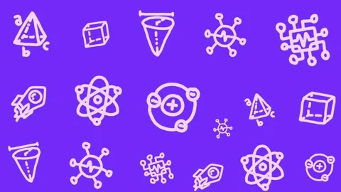 Hand-drawn science and math doodle icons seamless pattern in purple background Stock Footage 336722179