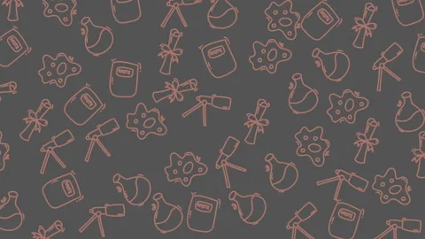 Hand-drawn science icons float gently on dark gray background 스톡 동영상 335316618