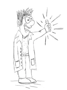 Hand-drawn scientist holding test tube happy for vaccine virus discovery Stock Illustration