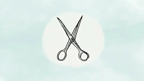 Hand drawn scissors icon cutting motion on soft blue background, ordinary a.. Vídeos de archivo 341429057