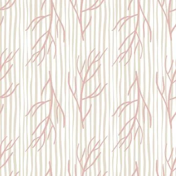 Hand drawn scrapbook seamless pattern with pink branch shapes elements. Strip Stock Illustration