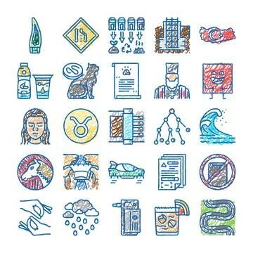 Hand drawn scratch icons set concepts web design Stock Illustration