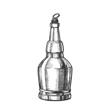 Hand Drawn Screw Cap Closed Bottle Of Beer Vector Ilustração Stock