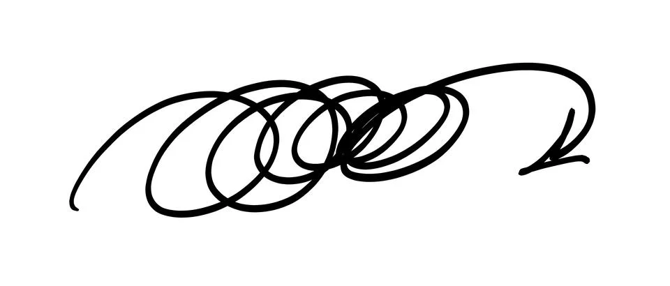 Hand drawn scribble arrow pointing downwards and to the right Stock Illustration