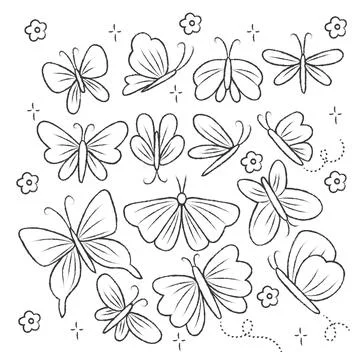 Hand drawn scribble butterflies element Stock Illustration