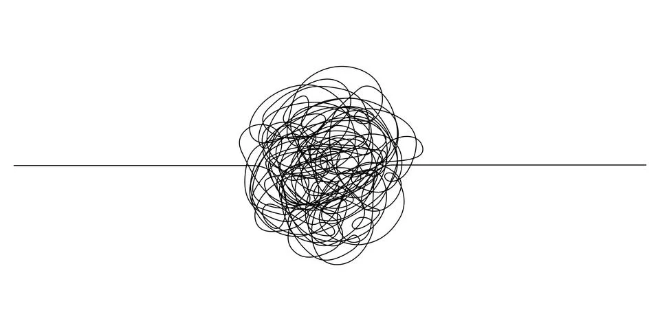 Hand drawn scribble chaotic scrawl doodle line. Abstract tangled continuous thin Stock Illustration
