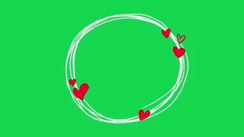 Hand Drawn Scribble Circle Frame with Hearts Animation on Green Screen Overlay Stock Footage 334608759