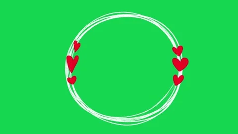Hand Drawn Scribble Circle Frame with Hearts Animation on Green Screen Overlay 库存影片 334608777