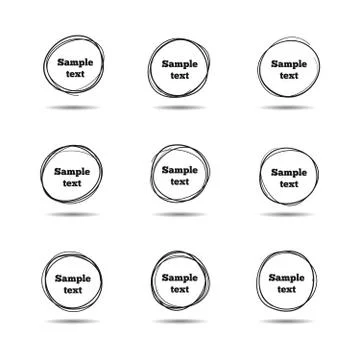 Hand drawn scribble circles. Round sketch line vector frames Illustrazione stock