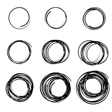 Hand drawn scribble circles set. Doodle circular イラスト素材