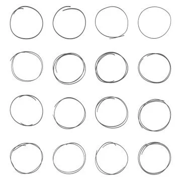 Hand drawn scribble circles set. Doodle ink sketch round note design elements Stock Illustration