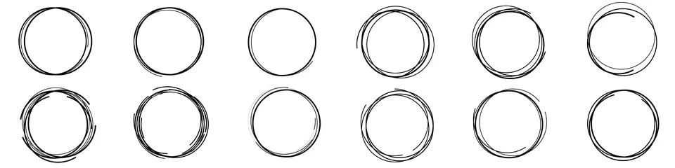 Hand drawn scribble circles vector set illustration. Round scribble doodle .. Stock Illustration