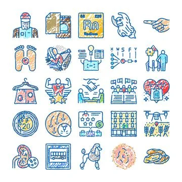 Hand drawn scribble doodle collection of icons Stock Illustration