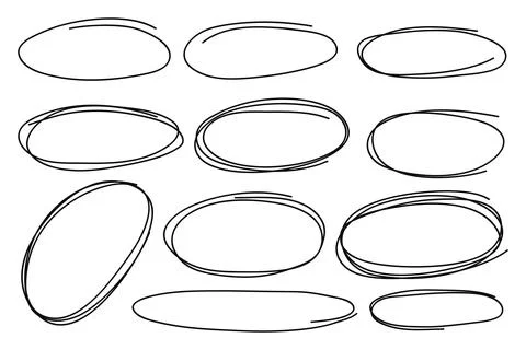 Hand drawn scribble doodle style collection of oval collection. Stock Illustration