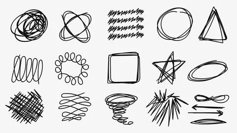 Hand Drawn Scribble Element Set Abstract Doodle Shapes Collection.Vector Il.. Stock Illustration