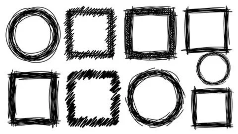 Hand drawn scribble frames collection with round and square charcoal pencil.. 스톡 일러스트