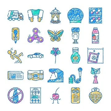 Hand drawn scribble icons vector set doodles Stock Illustration