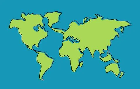 Hand drawn scribble line art world map isolated on whitebackground. Illustrazione stock