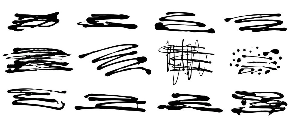 Hand drawn scribble line shapes, set. Doodle scribble brush stroke. Vector .. Illustrazione stock