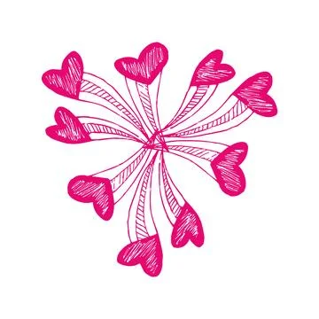 Hand Drawn Scribble Nine Hearts In Triangle Shape Stock Illustration