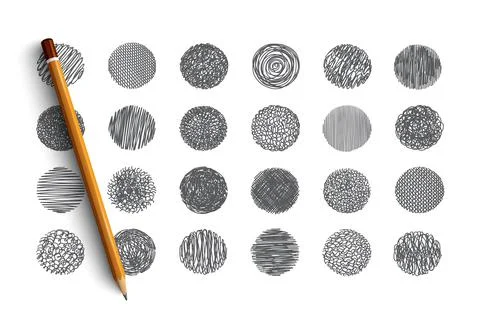 Hand drawn scribble set background with lettering Stock Illustration