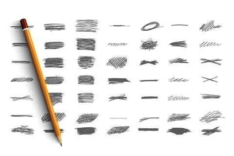 Hand drawn scribble set with purple lettering Illustrazione stock