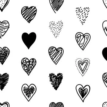 Hand drawn scribble sketch hearts seamless pattern. Abstract line background Illustrazione stock