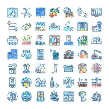 Hand drawn scribbled colorful icon collection Illustrazione stock