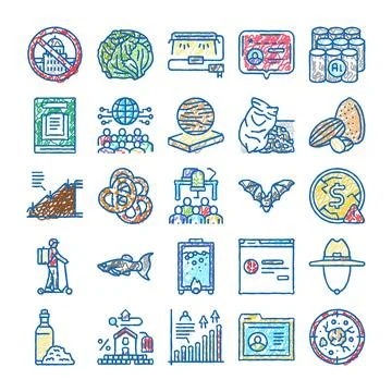 Hand drawn scribbled doodle icons representing business concepts Stock Illustration