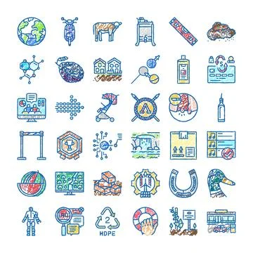 Hand drawn scribbled icon set diverse concepts Illustrazione stock