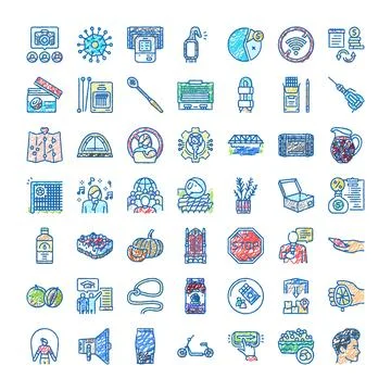 Hand drawn scribbled line art icon collection Stock Illustration