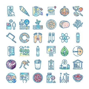 Hand drawn scribbled line icons collection collage Stock Illustration
