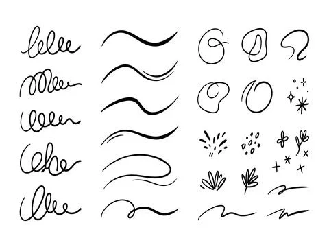 Hand drawn scribbles and underlines line art vector illustration set 스톡 일러스트
