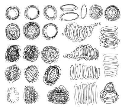 Hand drawn scribbles collection. Black pencil curly lines, drawing squiggles Stock Illustration