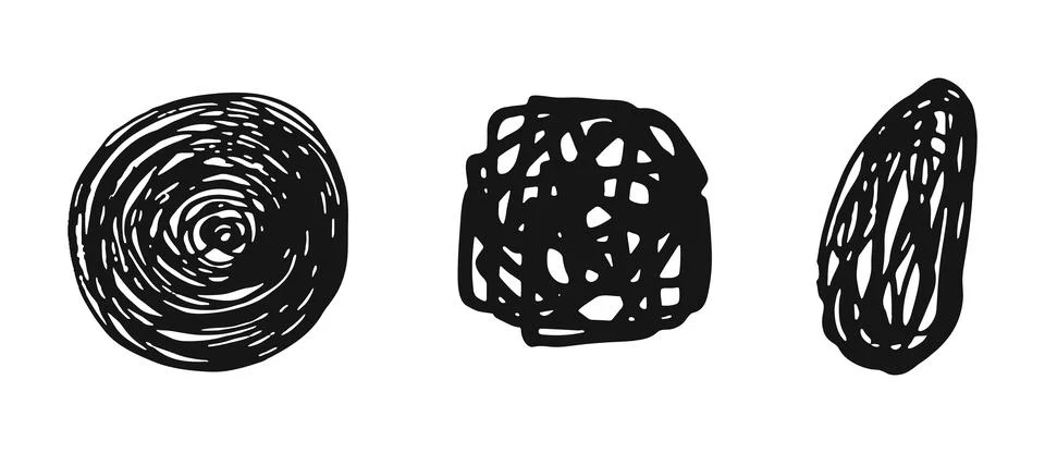 Hand drawn Scribbles Creating Abstract Shapes in Black Ink Stock Illustration