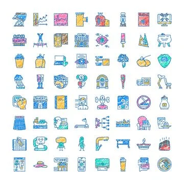 Hand drawn scribbles icons set vector illustration Illustrazione stock