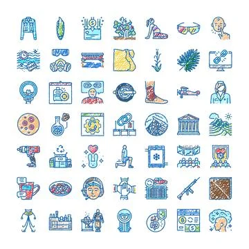 Hand drawn scribbles icons set covering various concepts Stock Illustration