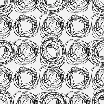 Hand drawn scribbles seamless pattern and geometric elements. Stock Illustration