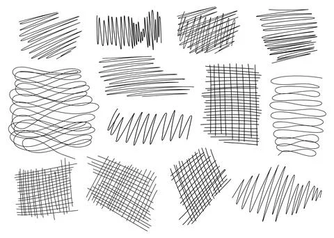 Hand drawn scribbles set. Black pencil curly lines, drawing squiggles, curv.. Stock Illustration