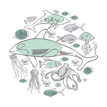 Hand drawn sea fish. Vector illustration. Stock Illustration