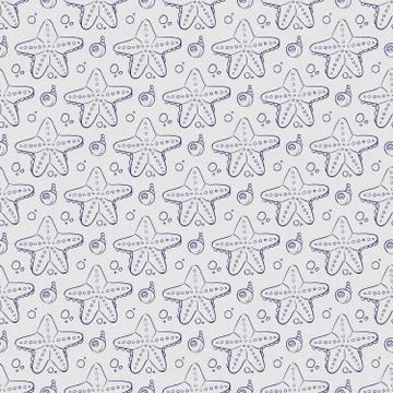 Hand drawn sea shell and starfish seamless pattern Stock Illustration