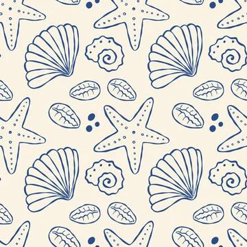 Hand drawn sea shells blue pattern 스톡 일러스트