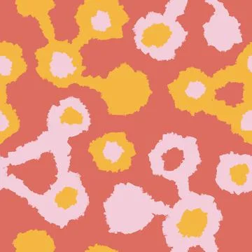 Hand drawn seamless atomic pattern with geometric abstract shapes in red orange Stock Illustration