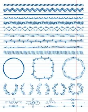 Hand-Drawn Seamless Borders and Design Elements Stock Illustration